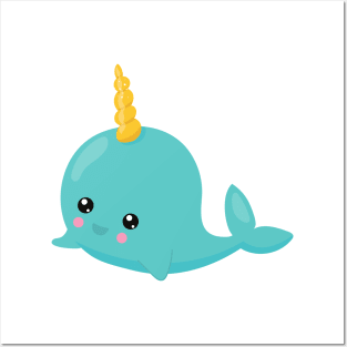 Unicorn Whale, Blue Whale, Cute Whale, Baby Whale Posters and Art